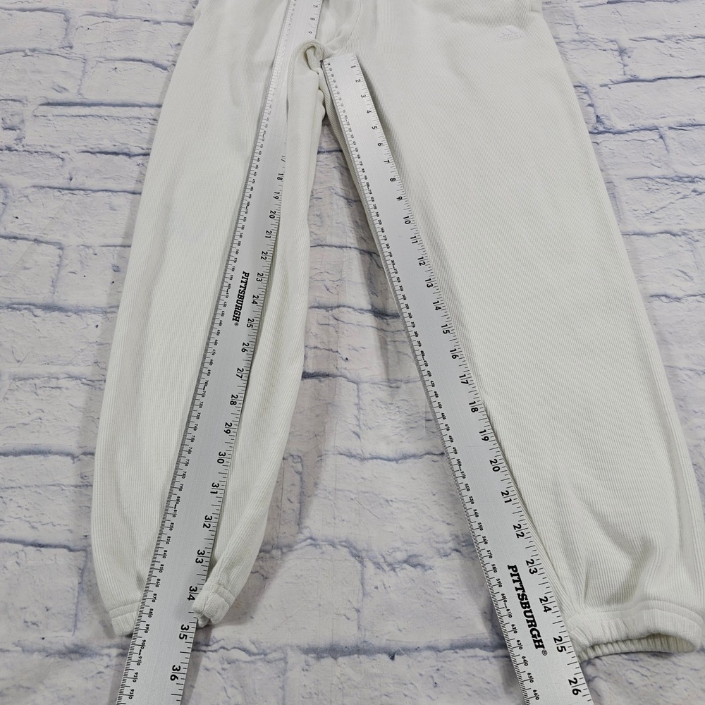Adidas Joggers Women XS Off-White Ribbed Knit Elastic Waist Sweatpants Sporty - Picture 2 of 14
